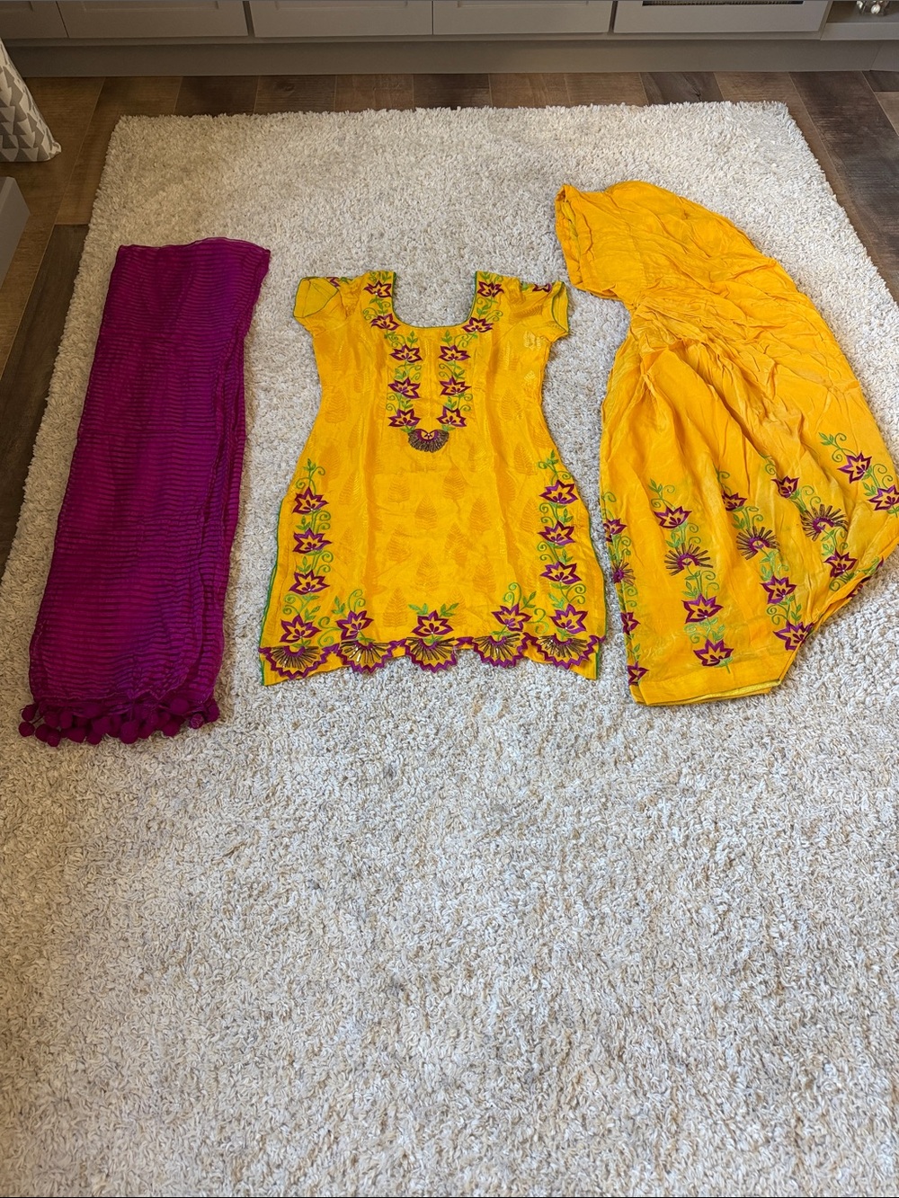 Yellow and Fuchsia Embroidered Costume Set